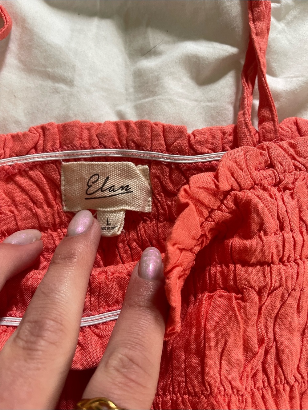 Elan Coral Smocked Cami with Tie Straps - Picture 3 of 3